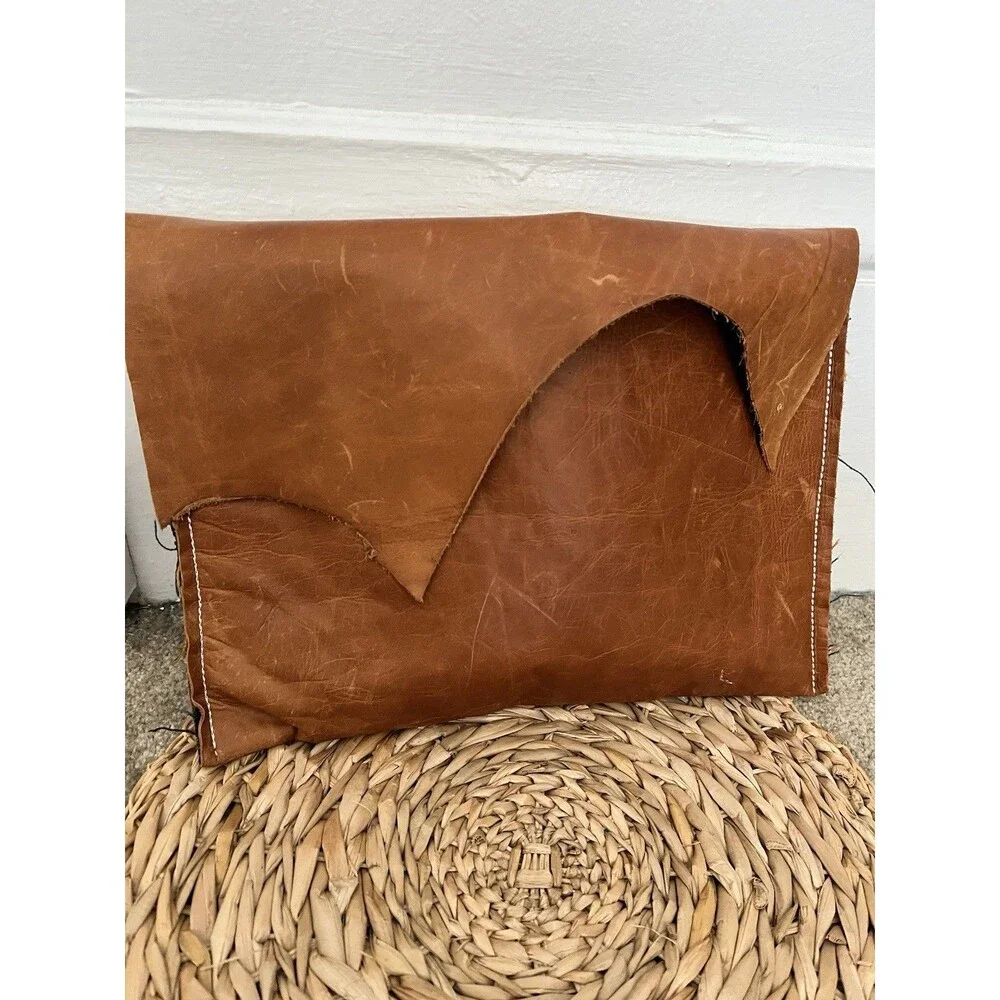 Vintage Tan Leather iPad Case Travel Suede Envelope Clutch Purse Handbag Lined